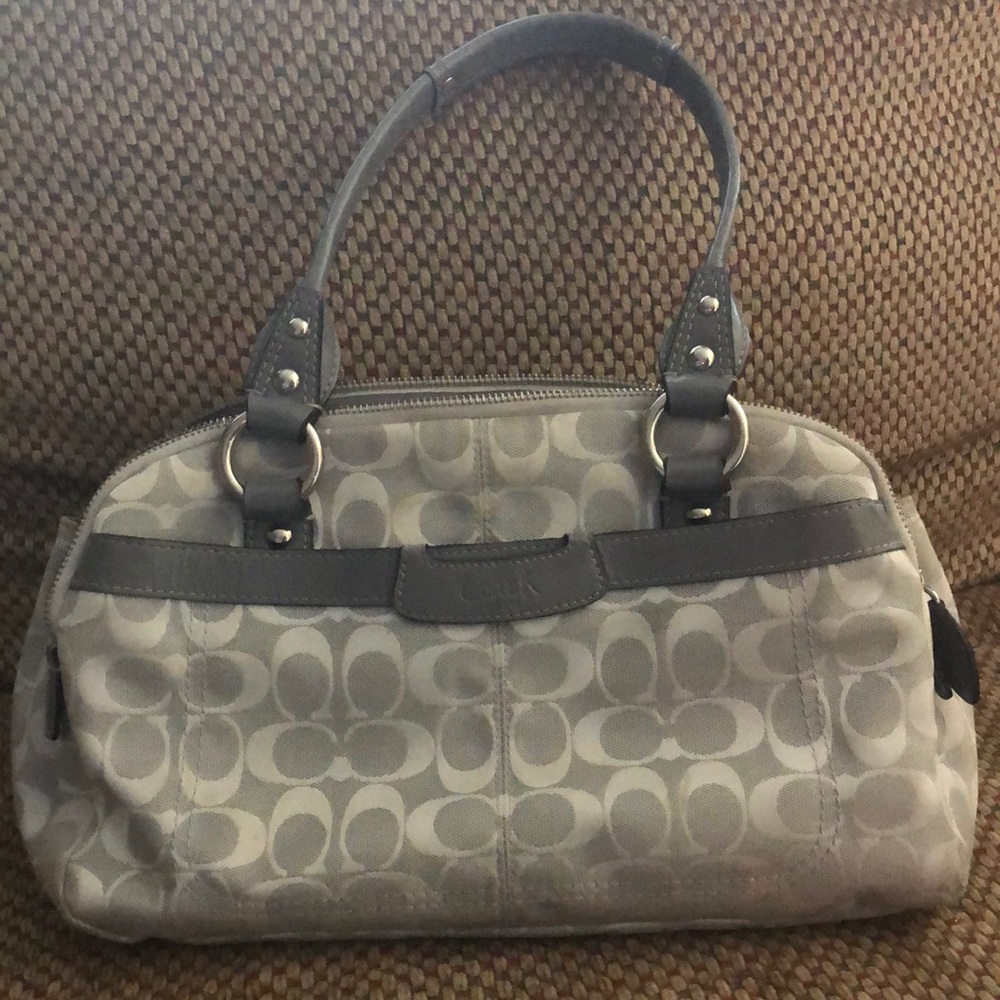 Coach Penelope F14695 Light Gray Signature Jacquard 3 Sections Shoulder Bag